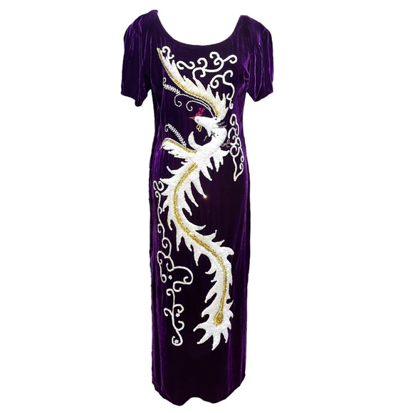 Vintage Purple Velvet Hand-Sewn Gorgeous Maxi Dress with Sequins/Beads - Picture 2 of 5